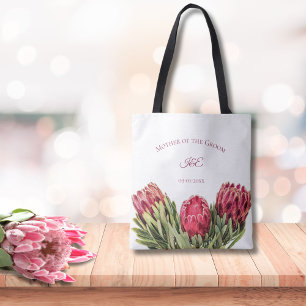 Tropiska botaniska rosa proteablommor grönt blad tygkasse