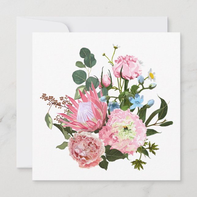 Tropiska bouquet med rosa blommor. inbjudningar (Framsida)