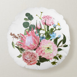 Tropiska bouquet med rosa blommor. rund kudde