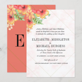 Tropiska Bröllop Blommigt Coral Modern Chic Inbjudningar