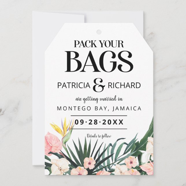 Tropiska Bröllop spara datum (Framsida)