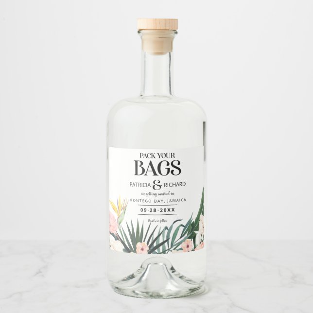 Tropiska Bröllop spara datum Spritflaskor Etikett (Framsida)