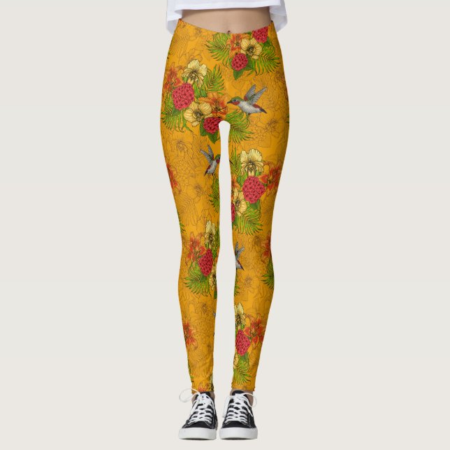 Tropiska buketter och hummingfåglar 2 leggings (Framsida)