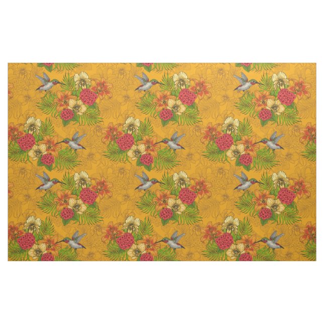 Tropiska buketter och hummingfåglar 2 tyg (Fat Quarter)