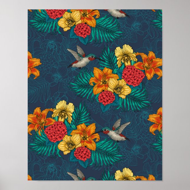 Tropiska buketter och hummingfåglar poster (Framsidan)