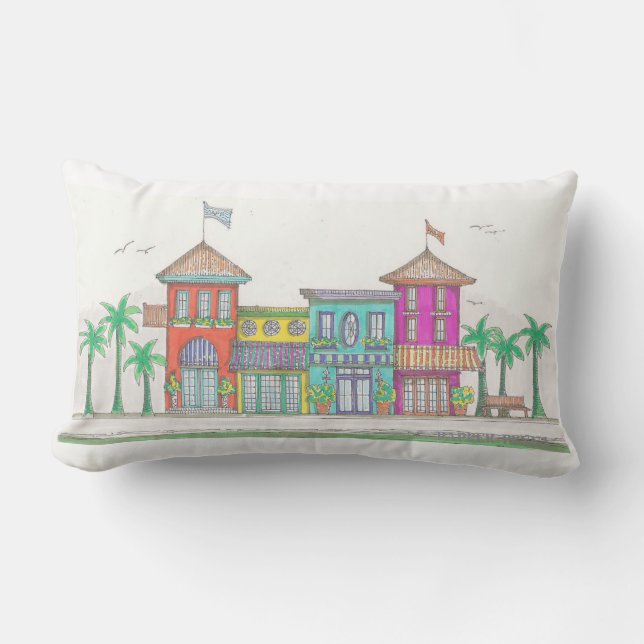 Tropiska butiker utanför dörrfyllning lumbarkudde (Framsida)