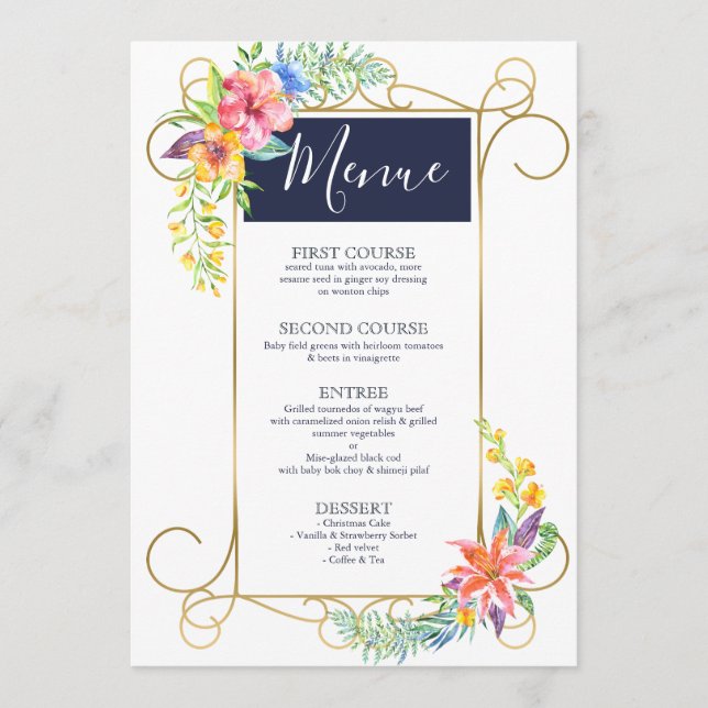 Tropiska Cheer Colorful Flowers Guld Ram Meny (Framsida)