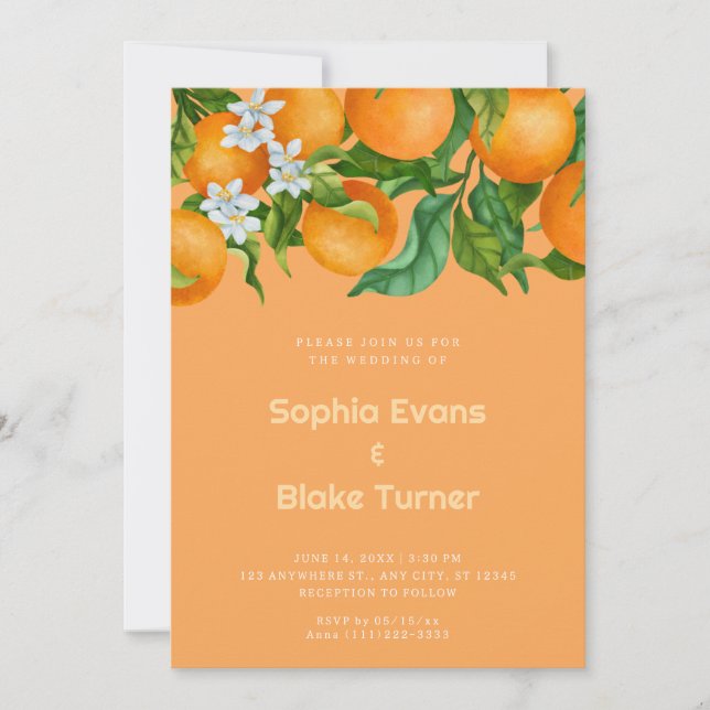Tropiska Citrus-Orangar Botaniska Orangen Bröllop Inbjudningar (Framsida)