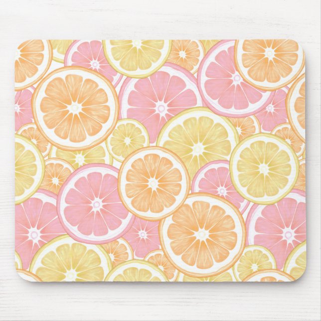 Tropiska Citrus Rosa Orange  Gult Fruit Sommar Musmatta (Framsidan)