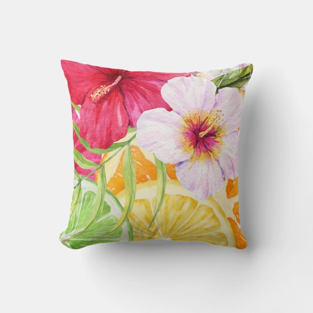 Tropiska citrusbliss: Hibiscus och citrusfrukter Lumbarkudde (Framsida)
