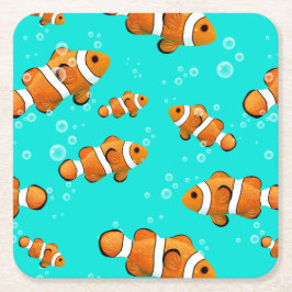 Tropiska clownfish & Bubbles Mönster Underlägg Papper Kvadrat