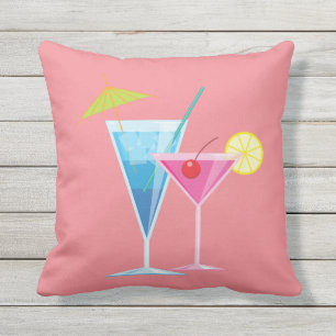 Tropiska Cocktails Summer Pillow på korall utomhus Kudde