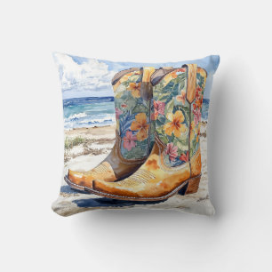 Tropiska Cowgirl Boots Western Meets Coastal Kudde