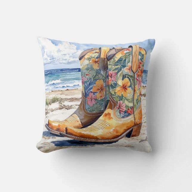 Tropiska Cowgirl Boots Western Meets Coastal Kudde (Framsida)