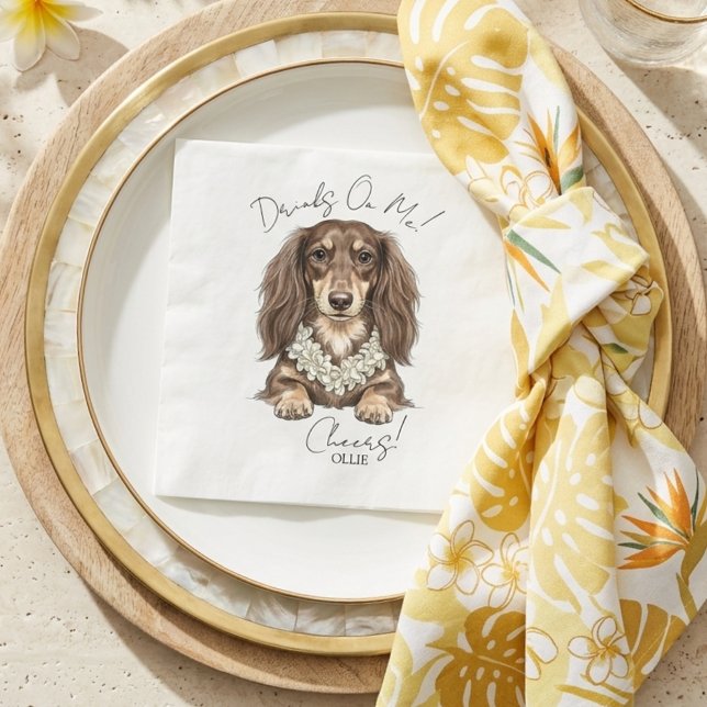 Tropiska Dachshund Bröllopsdrycker På Mig Pappersservett (Tropical Dachshund Wedding Drinks On Me Napkins)
