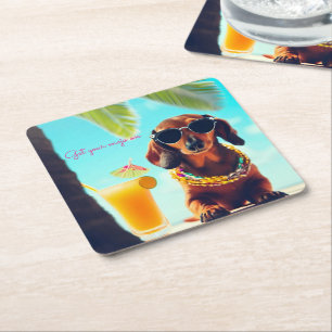 Tropiska Dachshund Party Drink Coasters Underlägg Papper Kvadrat