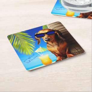 Tropiska Dachshund Party Drink Coasters Underlägg Papper Kvadrat