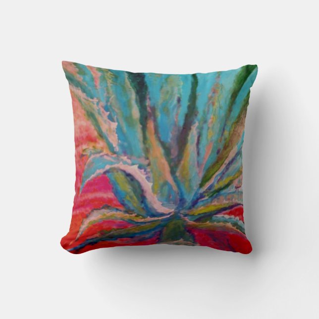 TROPISKA DESERT FUCHSIA & BLUE AGAVE ART PILLOWS KUDDE (Framsida)