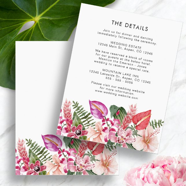 Tropiska detaljer tilläggskort (Tropical Floral Watercolor Details Enclosure Card by Painted Paperie
)