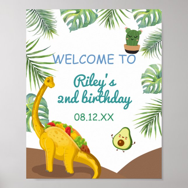 Tropiska Dinosaur Tacosaurus Party födelsedag Poster (Framsidan)