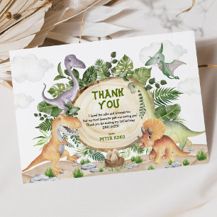 Tropiska dinosaurier Jungle Greenery Baby Shower Tack Kort