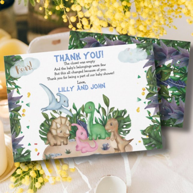 Tropiska dinosaurier Jungle Greenery Baby Shower Tack Kort (Skapare uppladdad)