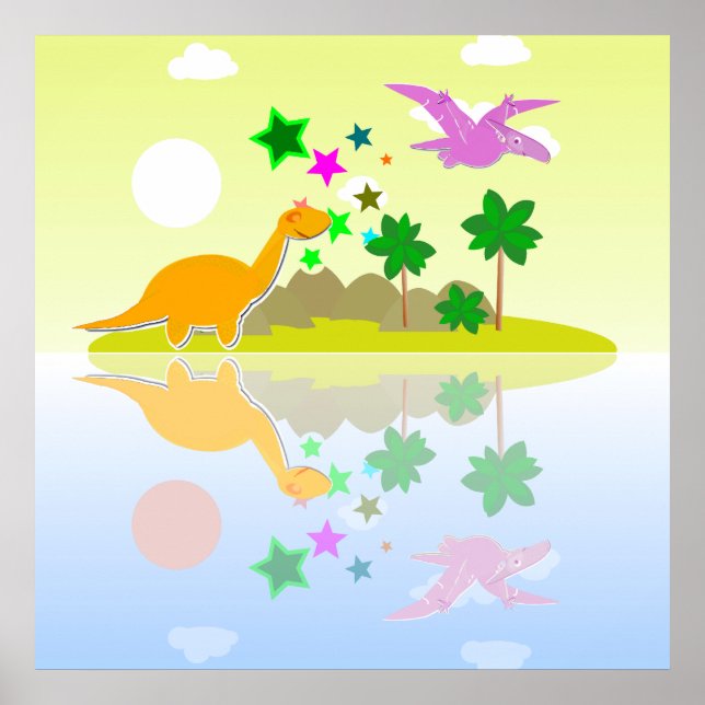 Tropiska Dinosaurier Ö Postertryck Poster (Framsidan)