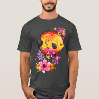 Tropiska Discus-fiskar med färgade blommor T Shirt