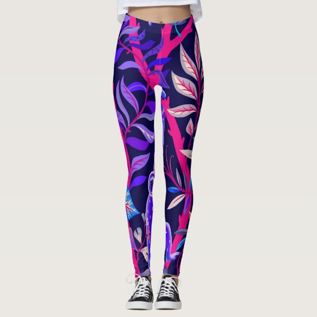 Tropiska djur: blå apor mönster. leggings (Framsida)