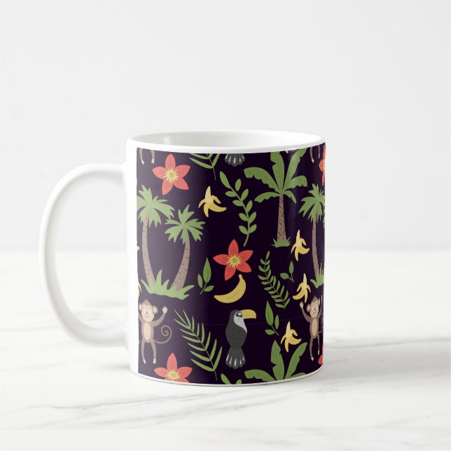 Tropiska djur sömlösa mönster apa & macaw kaffemugg (Vänster)