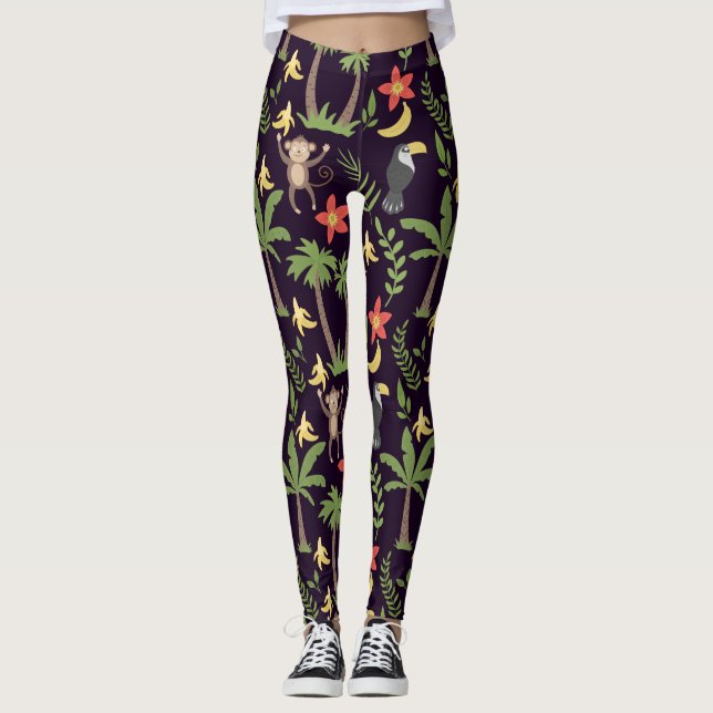 Tropiska djur sömlösa mönster apa & macaw leggings (Framsida)