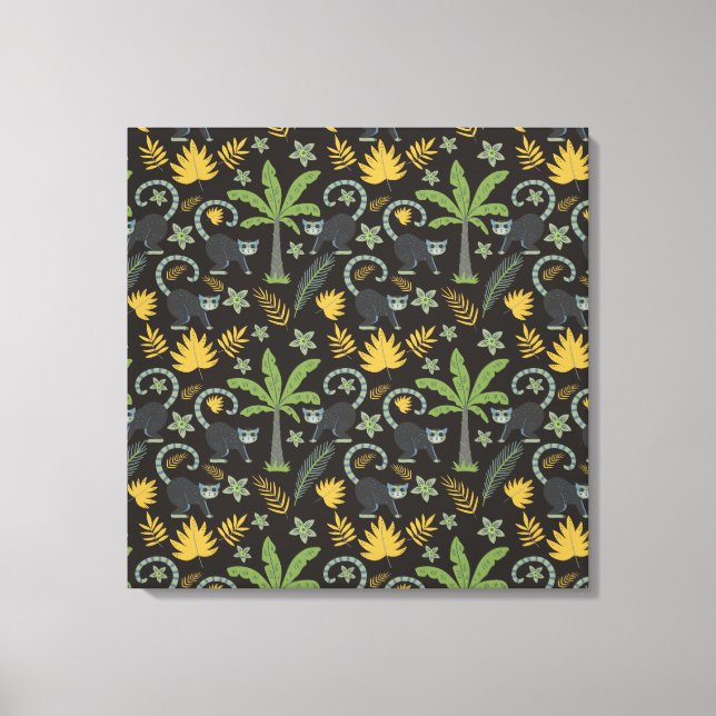 Tropiska djur sömlösa mönster-apan handflatan träd canvastryck (Framsida)