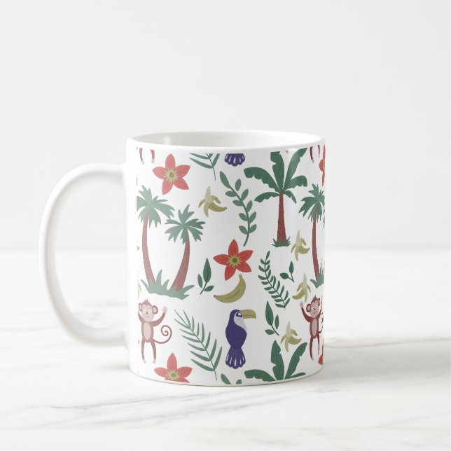 Tropiska djur, sömlösa mönster macaw och apa kaffemugg (Vänster)