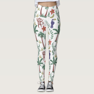 Tropiska djur, sömlösa mönster macaw och apa leggings