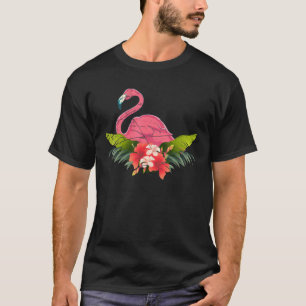 Tropiska djur Zoo Bird Exotic Flowers Rosa Flami T Shirt