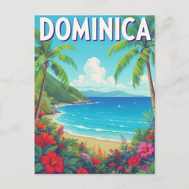 Tropiska Dominica Strand Palmtravelling Vykort (Framsida)