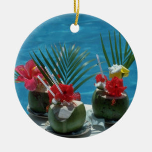 Tropiska drinkar, Hawaii blommor Julgransprydnad Keramik