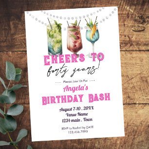 Tropiska Drinks Cheers till 40 års Vuxen Birthday Inbjudningar