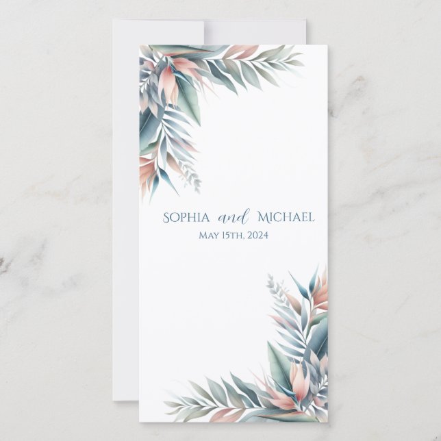 Tropiska drömmar om vattenfärg - Bröllopsprogram- (Framsida)