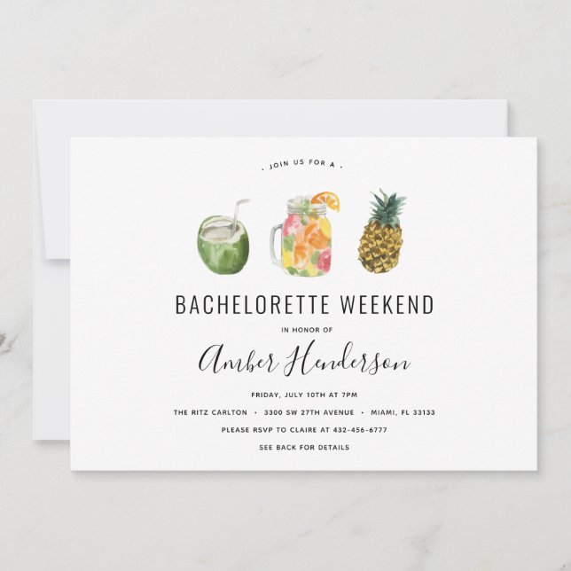Tropiska drycker Bachelorette Itinerary Inbjudningar (Framsida)