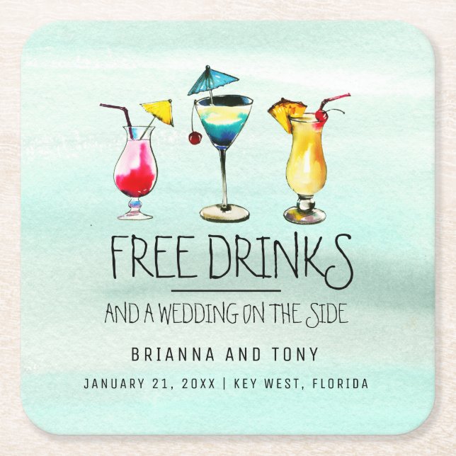 Tropiska drycker - fria drycker Spara datum Underlägg Papper Kvadrat (Framsidan)