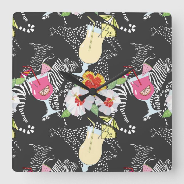 Tropiska drycker med djur fyrkantig klocka (Framsida)