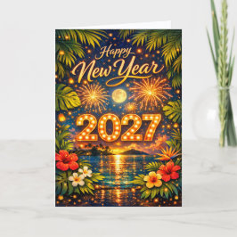 Tropiska Eldflugor Solnedgång Gott Nytt År 2027 Helgkort