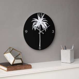 Tropiska eleganten Black Handflatan Träd Vintage Stor Klocka