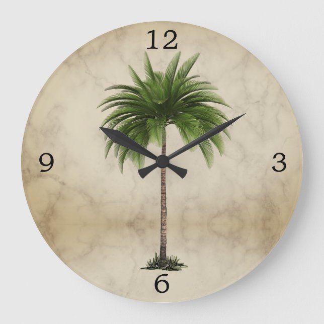 Tropiska Eleganten handflatan Träd Vintage Stor Klocka (Framsida)