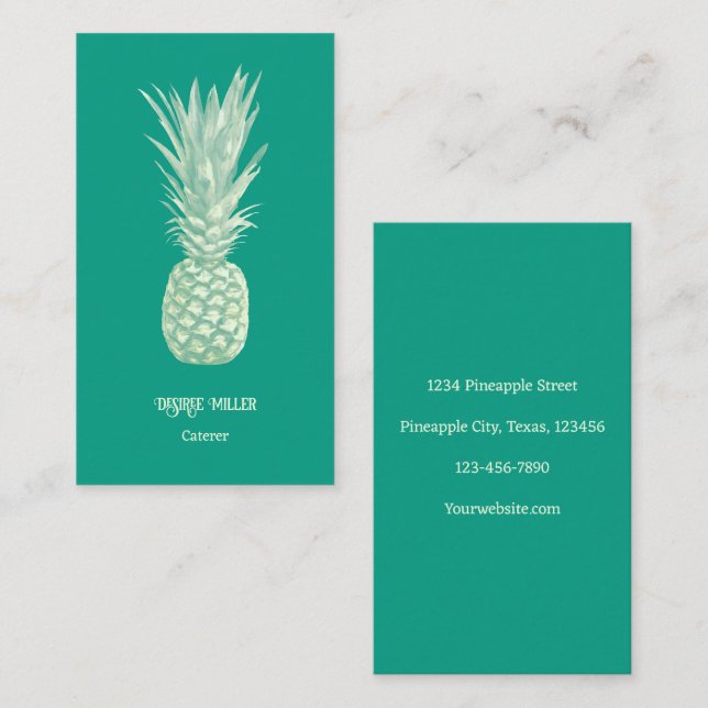 Tropiska Eleganten Teal Beige Pineapple Art Visitkort (Fram/baksida)
