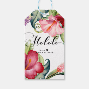 Tropiska exotiska blommor bröllopskväll MAHALO ALO Presentetikett