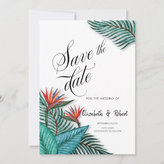 Tropiska exotiska blommor sparar datumet spara datumet (Framsida)