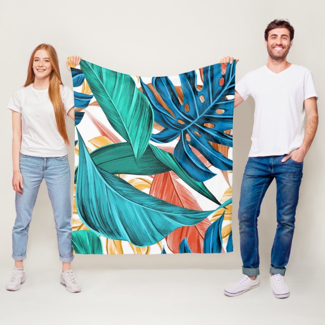 Tropiska exotiska handflatan och löv fleecefilt (På plats)