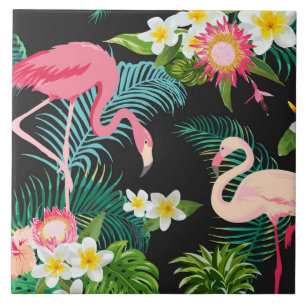 Tropiska fågelblommor Flamingo Watery Ligcape Kakelplatta